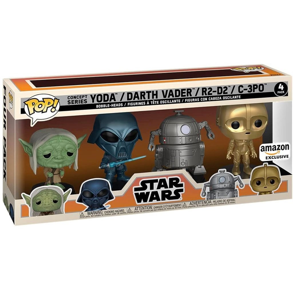 POP! Star Wars: Concept Series, Yoda, Darth Vader, R2-D2, C-3PO (4-Pack)  Exclusive